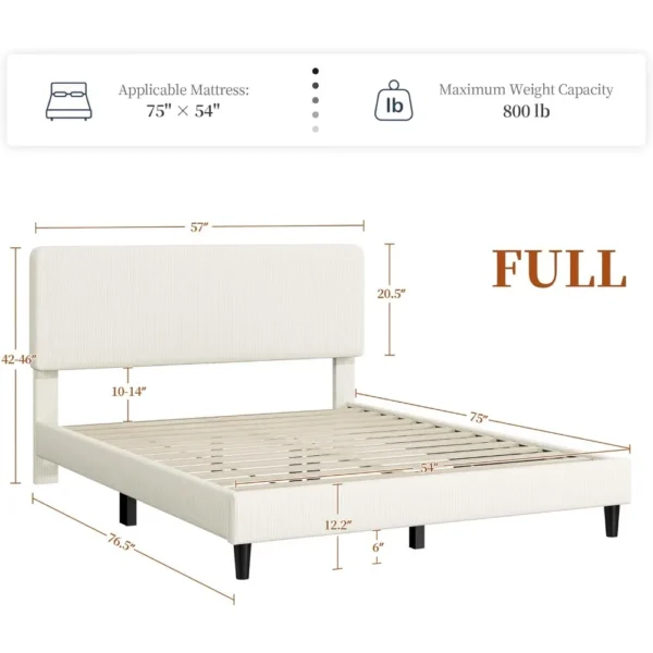 Full Size Bed Frame with Adjustable Headboard, Chenille Fabric Upholstered Headboard/Platform Bed, Full Bed Frame No Box Spring - Image 2