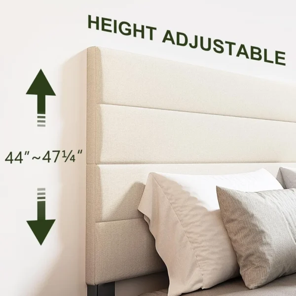 Bed Frame, Modern Upholstered Bed Frame with Adjustable Linen Headboard, Wooden Slats Support Platform King Size Bed Frame - Image 4