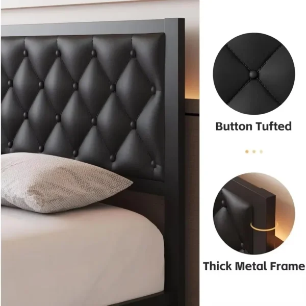 Bed Frame with Headboard PU Leather Upholstered Bed Frame Platform,All Metal Slats Support Platform Bed Frame with Storage - Image 4