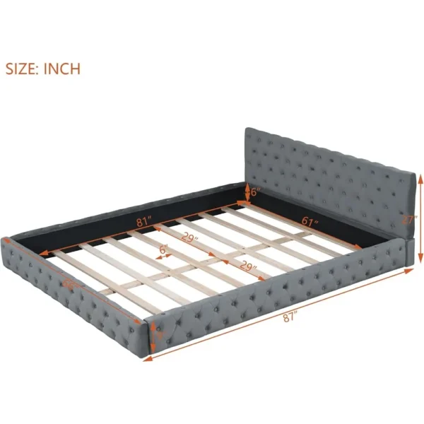 bed.Grounded Bed Upholstered Platform Bed with Unique Design Thick Fabric Headboard, Wood Platform Bed Frame for Kids Adults - Image 5