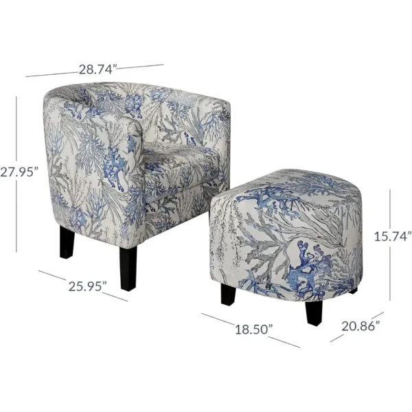 Accent Chair with Ottoman,Curved Back Living Room Chair,Stylish Barrel Club Chair and Footrest Set,Upholstered Round Tub Reading - Image 5