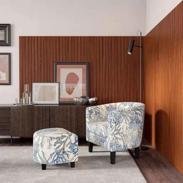 Accent Chair with Ottoman,Curved Back Living Room Chair,Stylish Barrel Club Chair and Footrest Set,Upholstered Round Tub Reading - Image 10