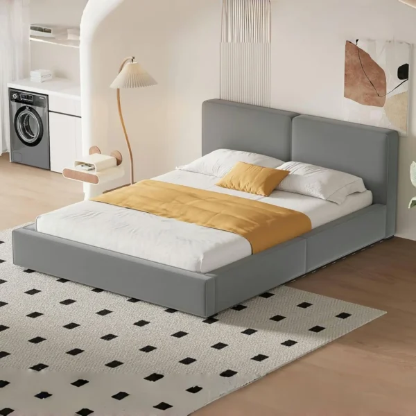 bed.Grounded Bed Upholstered Platform Bed with Unique Design Thick Fabric Headboard, Wood Platform Bed Frame for Kids Adults - Image 8