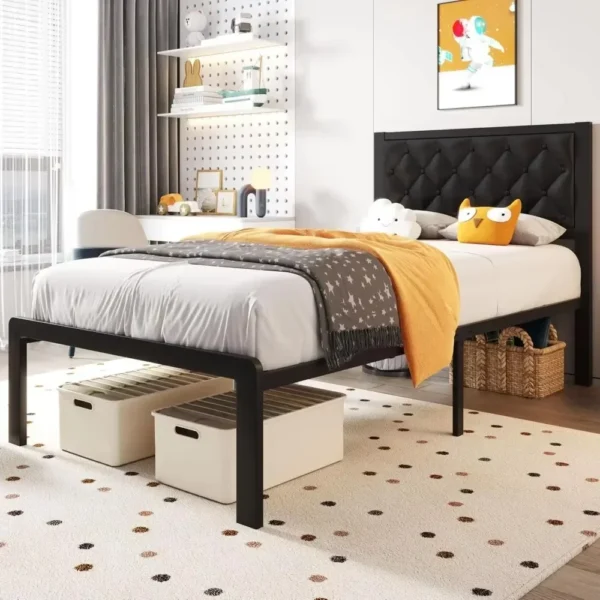 Bed Frame with Headboard PU Leather Upholstered Bed Frame Platform,All Metal Slats Support Platform Bed Frame with Storage - Image 6