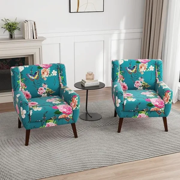Floral Accent Chair, Modern Upholstered Armchair in Fabric for Living Room, Comfy Club Arm Chairs Single Sofa Button Tufted - Image 16