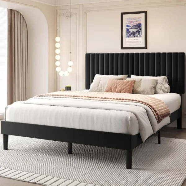 Bed Frame with Adjustable Headboard, Upholstered Velvet Bed Frame, Platform Bed Frame, Under-Bed Storage, No Box Spring Needed - Image 3