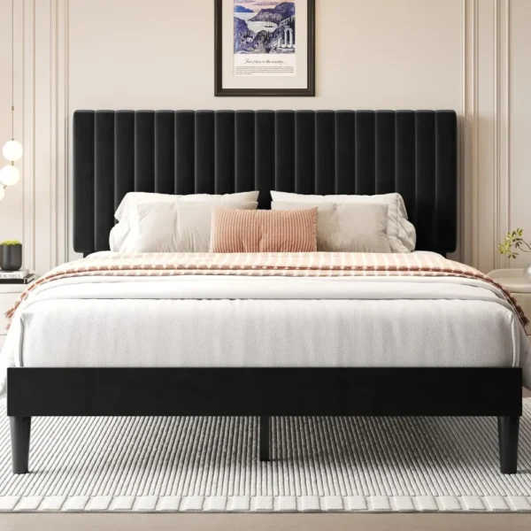 Bed Frame with Adjustable Headboard, Upholstered Velvet Bed Frame, Platform Bed Frame, Under-Bed Storage, No Box Spring Needed
