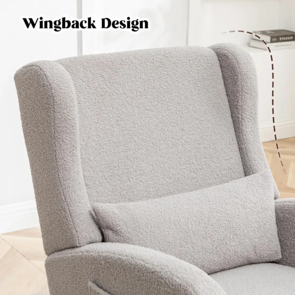 Rocking Chair Nursery with Foot Rest, Wingback Nursery Rocking Chairs, Teddy Nursing Glider Rocker Chair with Pillow and High - Image 6