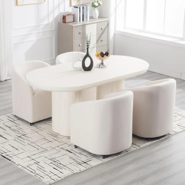 Set of 4 Modern White Upholstered Dining Chairs with Swivel Casters, Linen Barrel Back Accent Side Chair, Beige - Image 17
