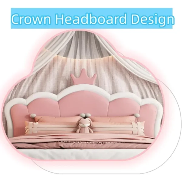 Upholstered Princess Bed with Crown Headboard, Full Size Platform Bed with Headboard and Footboard Beds Frames - Image 4