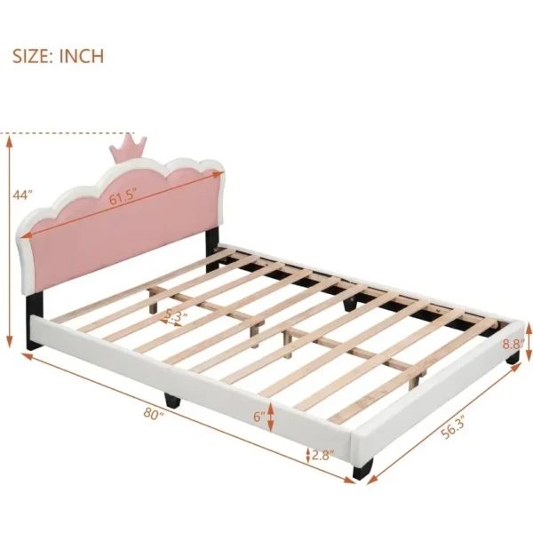Upholstered Princess Bed with Crown Headboard, Full Size Platform Bed with Headboard and Footboard Beds Frames - Image 3