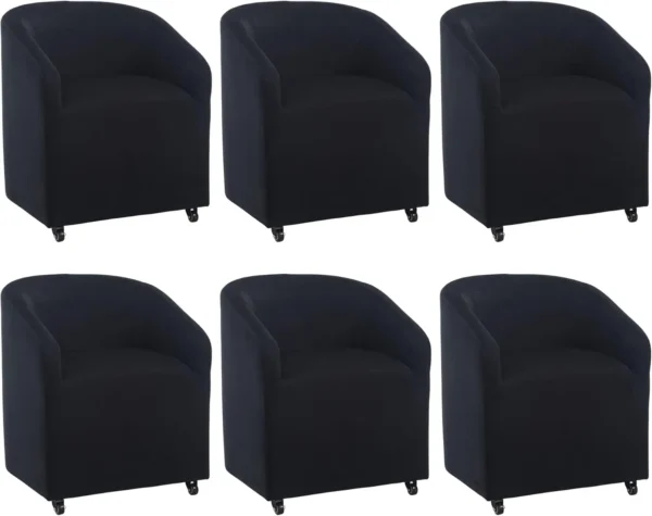 Set of 4 Modern White Upholstered Dining Chairs with Swivel Casters, Linen Barrel Back Accent Side Chair, Beige - Image 8
