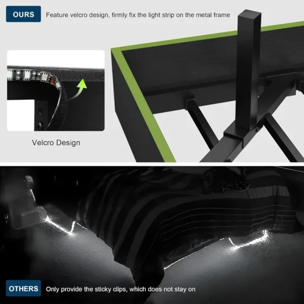 King Size Floating Bed Frame with Led Lights and Charging Station, Wood King Bed Frame with Storage Headboard - Image 5