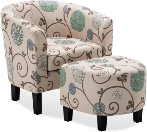 Accent Chair with Ottoman,Curved Back Living Room Chair,Stylish Barrel Club Chair and Footrest Set,Upholstered Round Tub Reading - Image 7