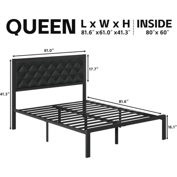 Bed Frame with Headboard PU Leather Upholstered Bed Frame Platform,All Metal Slats Support Platform Bed Frame with Storage - Image 2