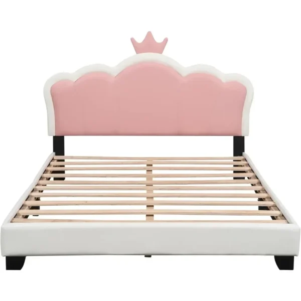 Upholstered Princess Bed with Crown Headboard, Full Size Platform Bed with Headboard and Footboard Beds Frames - Image 5