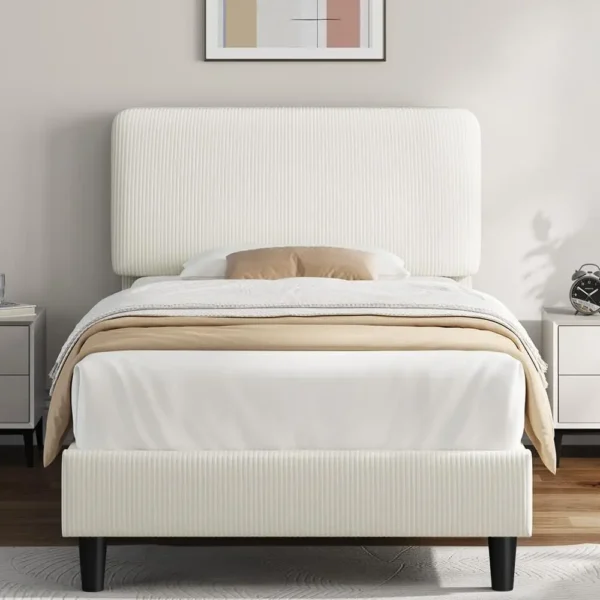 Full Size Bed Frame with Adjustable Headboard, Chenille Fabric Upholstered Headboard/Platform Bed, Full Bed Frame No Box Spring - Image 7