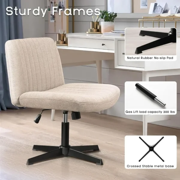 Criss Cross Chair,Armless Cross Legged Office Desk Chair No Wheels,Fabric Padded Comfy - Image 4