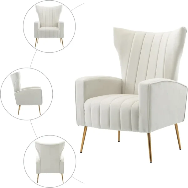 Accent Chair Set of 2, Velvet Wingback Armchair Modern Upholstered Single Sofa with Metal Legs for Living Room Bedroom Nursery - Image 6