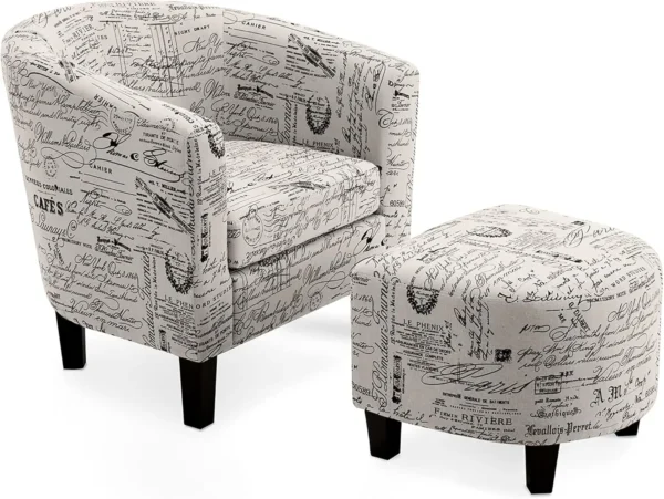 Accent Chair with Ottoman,Curved Back Living Room Chair,Stylish Barrel Club Chair and Footrest Set,Upholstered Round Tub Reading - Image 12