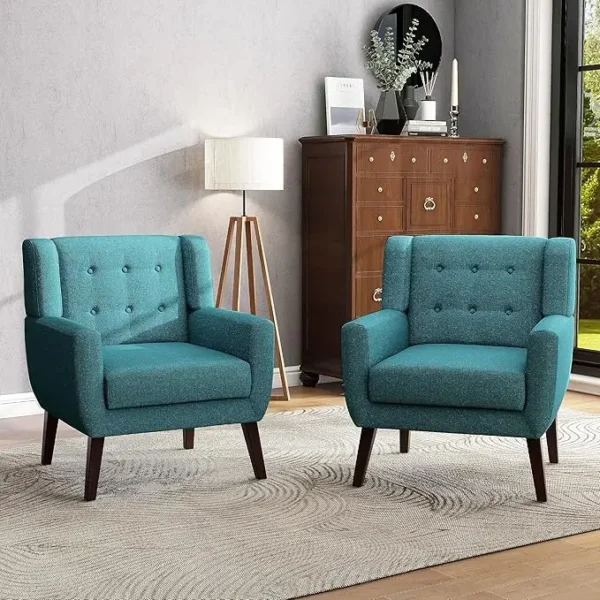 Floral Accent Chair, Modern Upholstered Armchair in Fabric for Living Room, Comfy Club Arm Chairs Single Sofa Button Tufted - Image 23