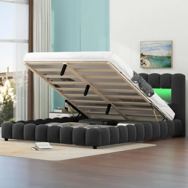 bed.Grounded Bed Upholstered Platform Bed with Unique Design Thick Fabric Headboard, Wood Platform Bed Frame for Kids Adults - Image 12