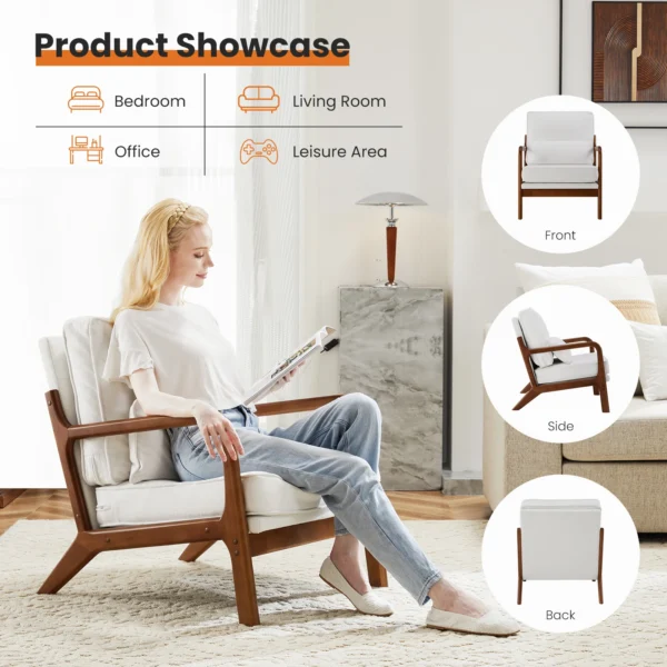 JHK Modern Accent Mid Century Living Room Chairs with Lumbar Pillow Upholstered Comfy Rocking Chair With Wood Frame For Bedroom - Image 5