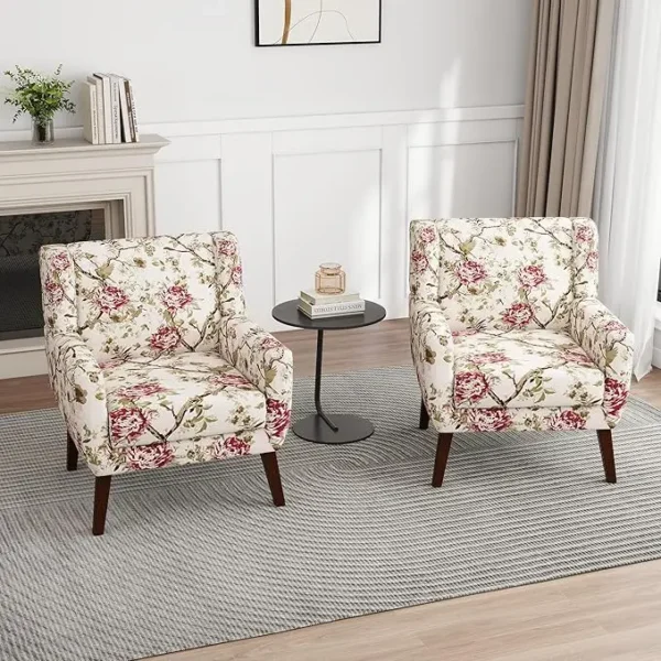 Floral Accent Chair, Modern Upholstered Armchair in Fabric for Living Room, Comfy Club Arm Chairs Single Sofa Button Tufted - Image 10