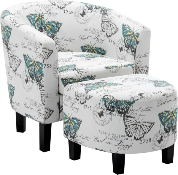 Accent Chair with Ottoman,Curved Back Living Room Chair,Stylish Barrel Club Chair and Footrest Set,Upholstered Round Tub Reading - Image 11