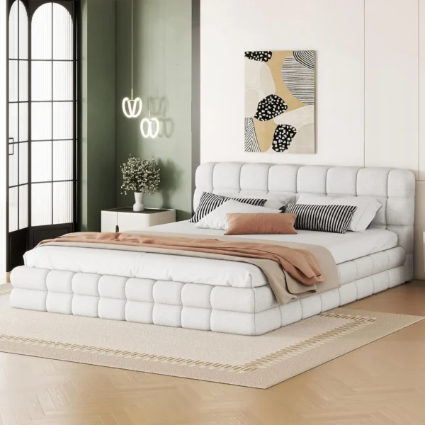 bed.Grounded Bed Upholstered Platform Bed with Unique Design Thick Fabric Headboard, Wood Platform Bed Frame for Kids Adults - Image 10