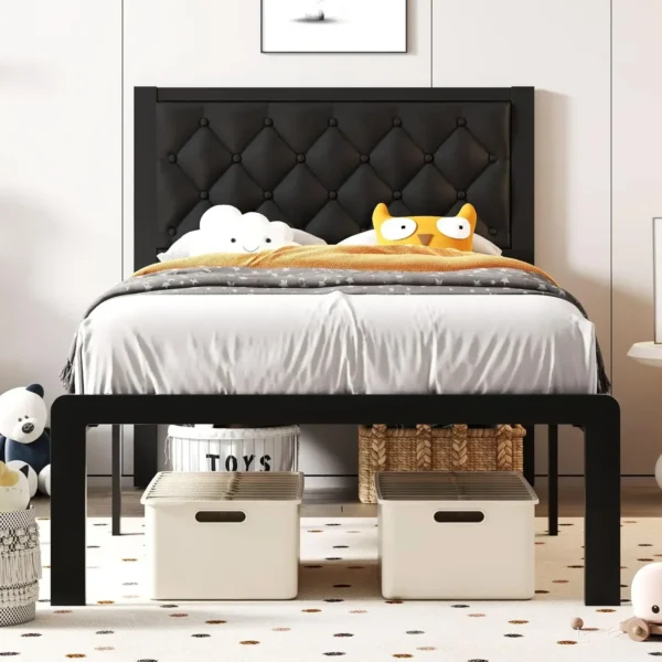 Bed Frame with Headboard PU Leather Upholstered Bed Frame Platform,All Metal Slats Support Platform Bed Frame with Storage - Image 7