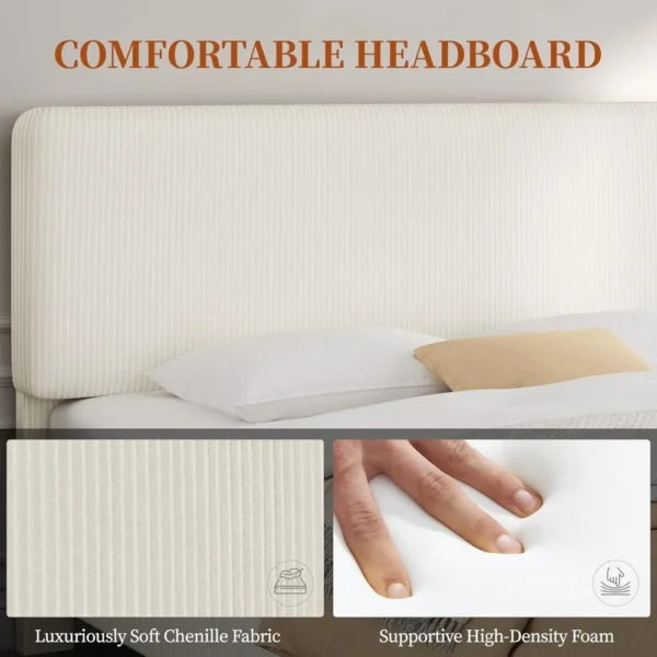 Full Size Bed Frame with Adjustable Headboard, Chenille Fabric Upholstered Headboard/Platform Bed, Full Bed Frame No Box Spring - Image 5