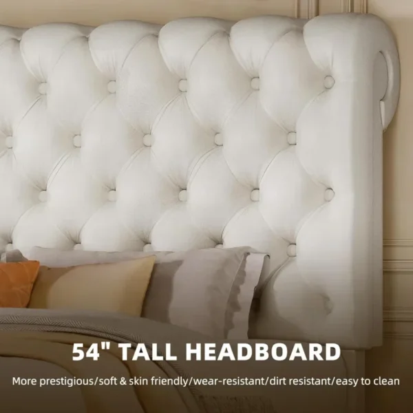 Mdwvo king size frame 54 "tall headboard, PU leather upholstery platform bed with solid wood leg, button tufted, no box spring n - Image 3