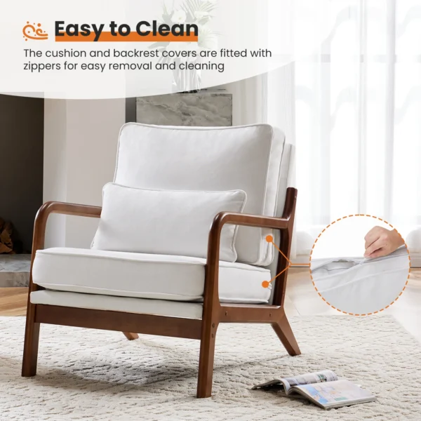 JHK Modern Accent Mid Century Living Room Chairs with Lumbar Pillow Upholstered Comfy Rocking Chair With Wood Frame For Bedroom - Image 4