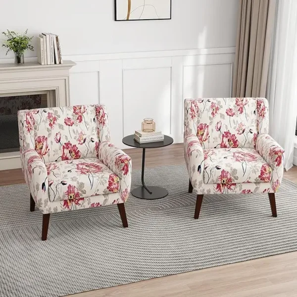 Floral Accent Chair, Modern Upholstered Armchair in Fabric for Living Room, Comfy Club Arm Chairs Single Sofa Button Tufted - Image 31