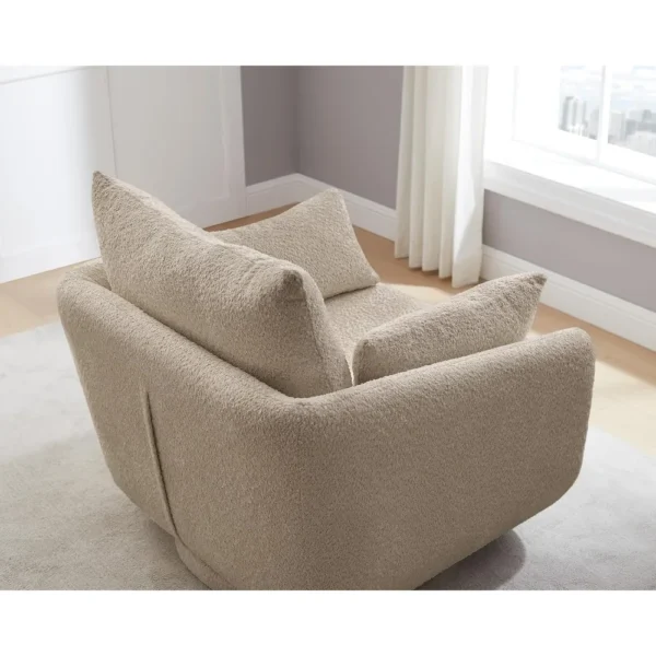 Swivel Accent Barrel Chair for Living Room with Pillow, Sherpa Sofa, seamless 360° rotation, Upholstered Boucle Single Armchair - Image 4