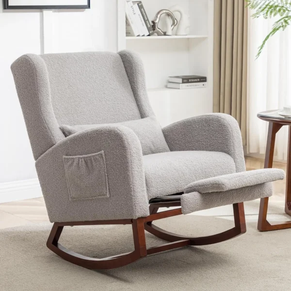 Rocking Chair Nursery with Foot Rest, Wingback Nursery Rocking Chairs, Teddy Nursing Glider Rocker Chair with Pillow and High - Image 7