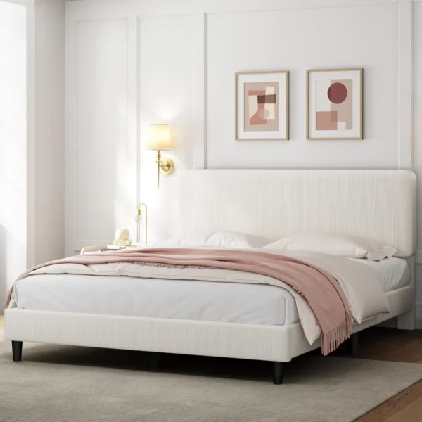 Full Size Bed Frame with Adjustable Headboard, Chenille Fabric Upholstered Headboard/Platform Bed, Full Bed Frame No Box Spring - Image 3