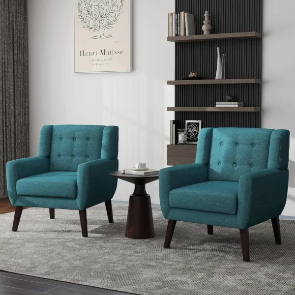 Floral Accent Chair, Modern Upholstered Armchair in Fabric for Living Room, Comfy Club Arm Chairs Single Sofa Button Tufted - Image 5