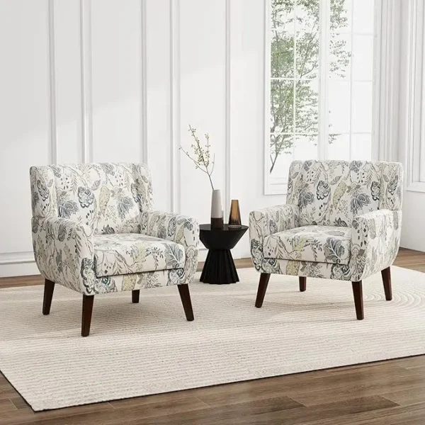 Floral Accent Chair, Modern Upholstered Armchair in Fabric for Living Room, Comfy Club Arm Chairs Single Sofa Button Tufted - Image 12