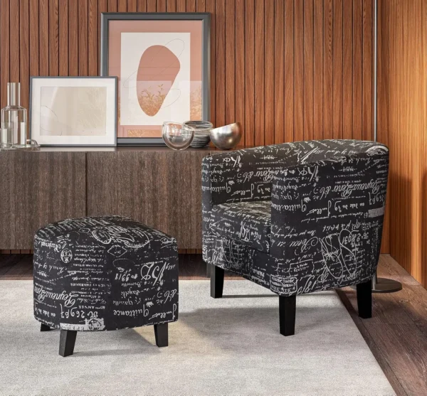 Accent Chair with Ottoman,Curved Back Living Room Chair,Stylish Barrel Club Chair and Footrest Set,Upholstered Round Tub Reading - Image 6