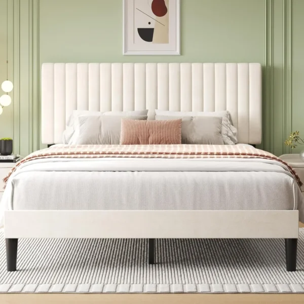 Bed Frame with Adjustable Headboard, Upholstered Velvet Bed Frame, Platform Bed Frame, Under-Bed Storage, No Box Spring Needed - Image 7