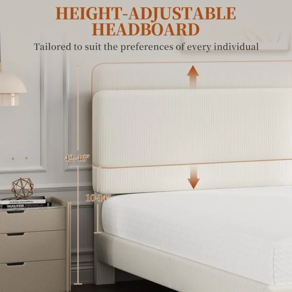 Full Size Bed Frame with Adjustable Headboard, Chenille Fabric Upholstered Headboard/Platform Bed, Full Bed Frame No Box Spring - Image 4