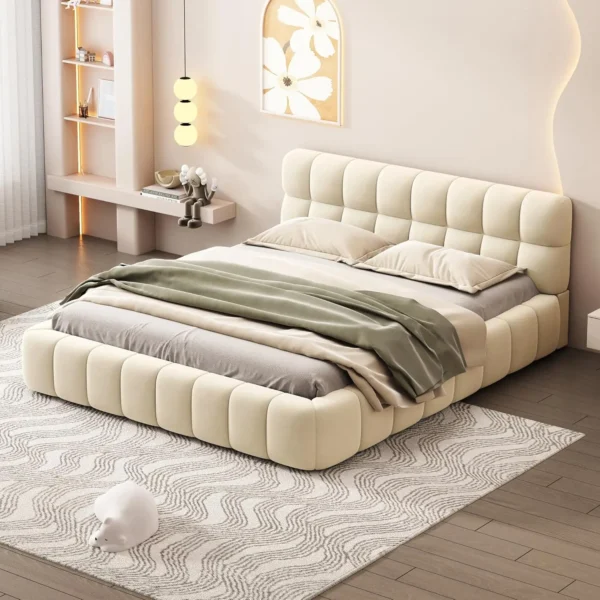 bed.Grounded Bed Upholstered Platform Bed with Unique Design Thick Fabric Headboard, Wood Platform Bed Frame for Kids Adults - Image 18