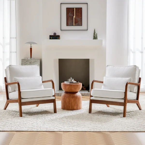 JHK Modern Accent Mid Century Living Room Chairs with Lumbar Pillow Upholstered Comfy Rocking Chair With Wood Frame For Bedroom - Image 6