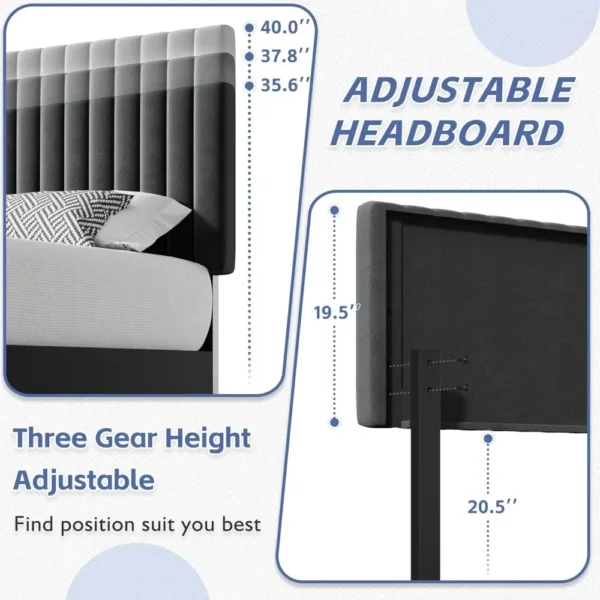 Bed Frame with Adjustable Headboard, Upholstered Velvet Bed Frame, Platform Bed Frame, Under-Bed Storage, No Box Spring Needed - Image 2