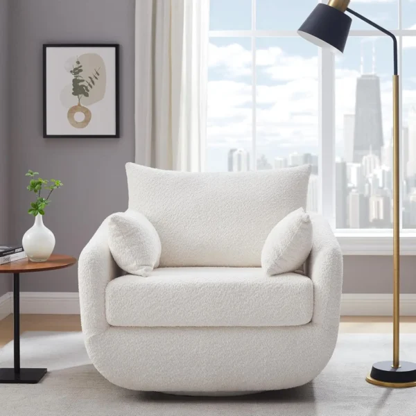 Swivel Accent Barrel Chair for Living Room with Pillow, Sherpa Sofa, seamless 360° rotation, Upholstered Boucle Single Armchair - Image 8
