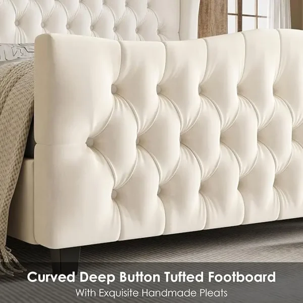 Full Size 54.3” Tall Platform Bed Frame with Deep Button Tufted Wingback Headboard and Footboard Velvet Upholstered Bed Frame - Image 4