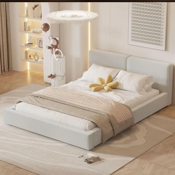 bed.Grounded Bed Upholstered Platform Bed with Unique Design Thick Fabric Headboard, Wood Platform Bed Frame for Kids Adults - Image 16