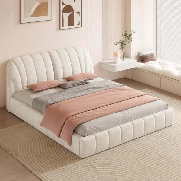 bed.Grounded Bed Upholstered Platform Bed with Unique Design Thick Fabric Headboard, Wood Platform Bed Frame for Kids Adults - Image 11